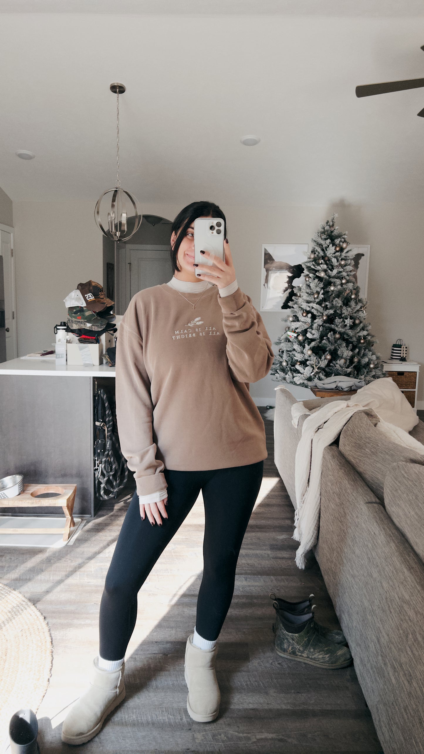 All Is Calm All Is Bright Embroidered Crew