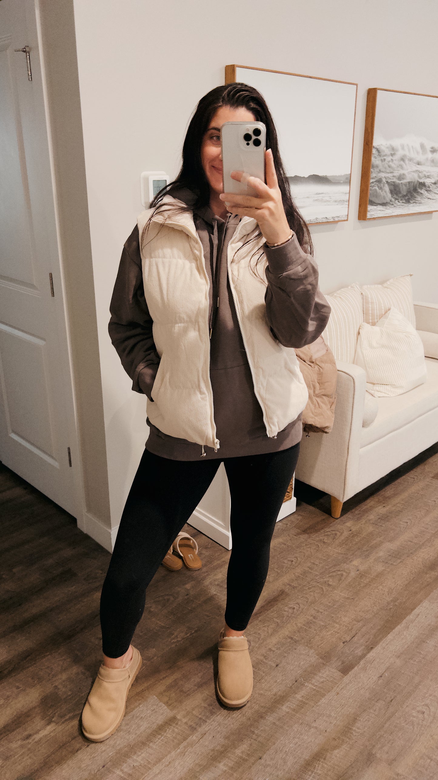Corduroy Puffer Vest (Cream)