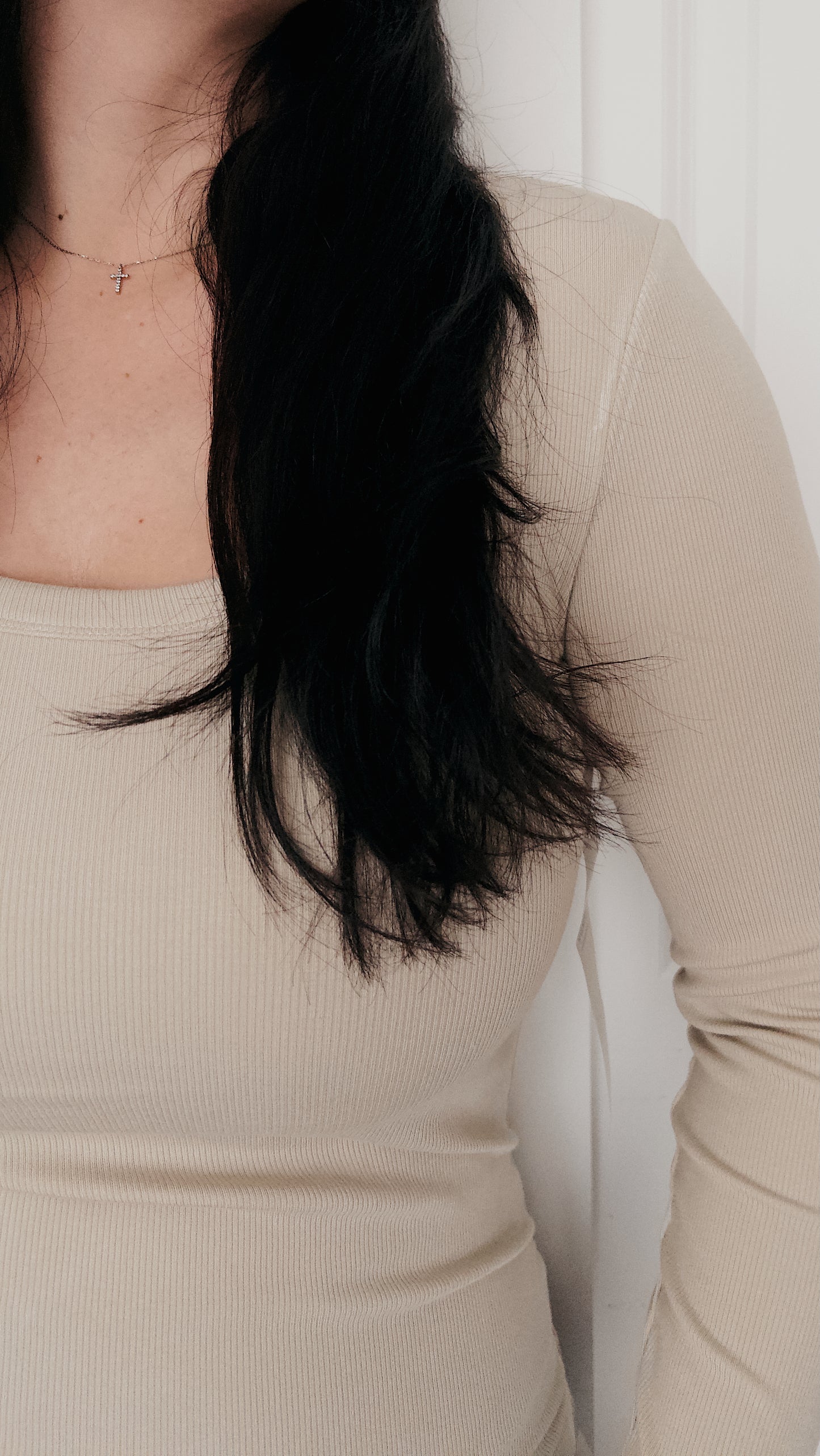 Ribbed Scoop Neck Long Sleeve