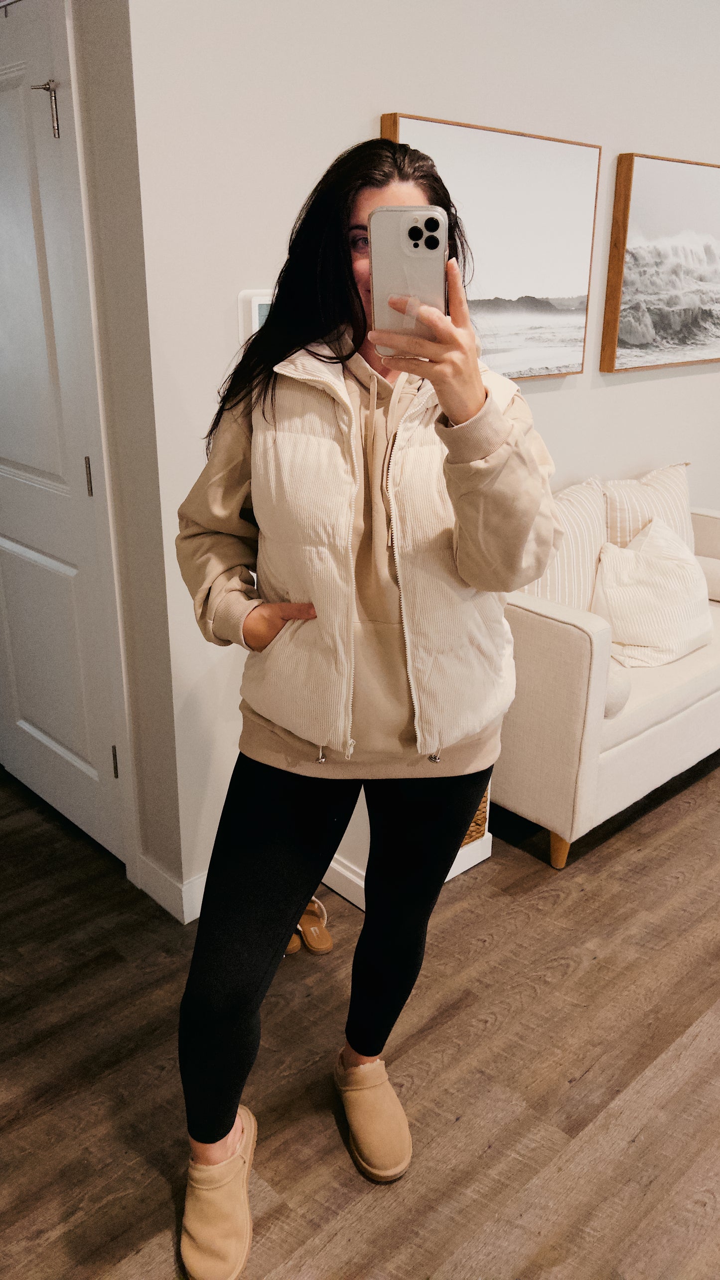 Corduroy Puffer Vest (Cream)