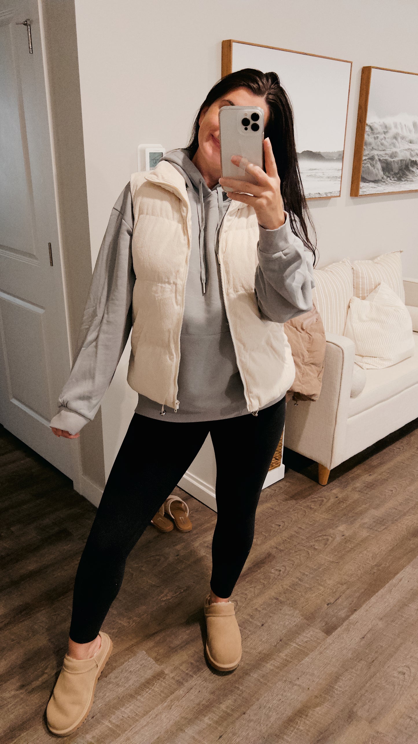 Corduroy Puffer Vest (Cream)