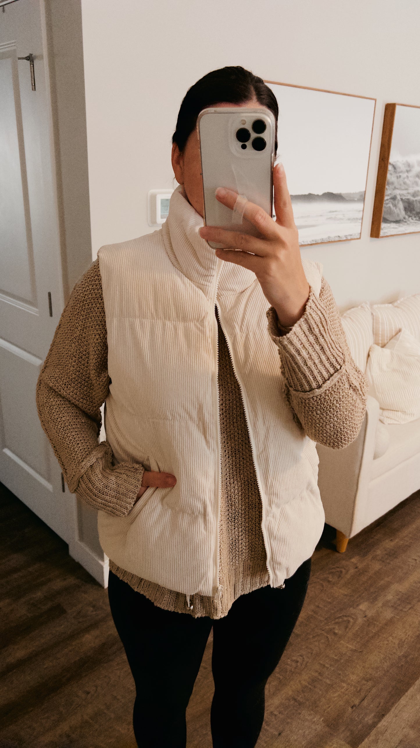 Corduroy Puffer Vest (Cream)