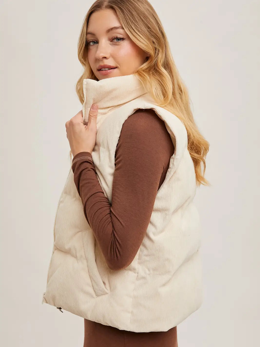 Corduroy Puffer Vest (Cream)