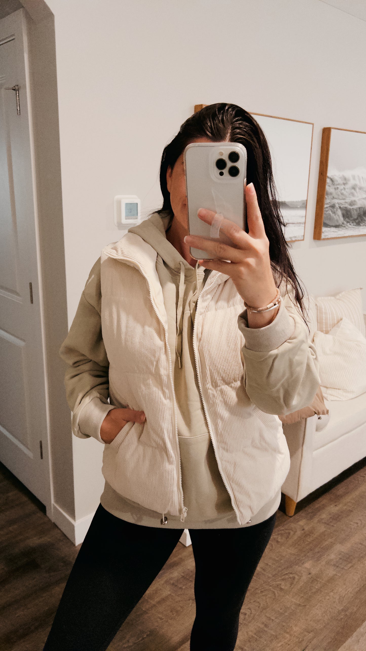Corduroy Puffer Vest (Cream)