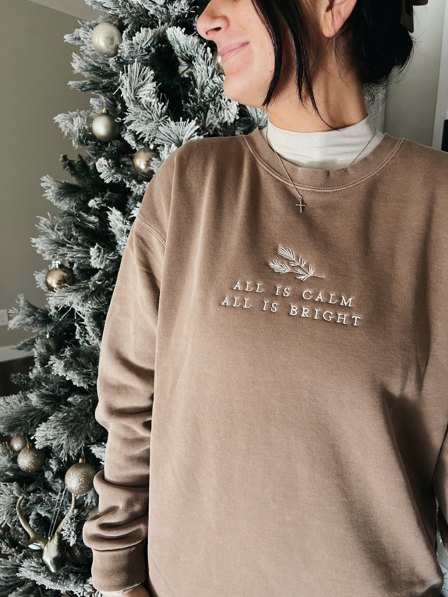 All Is Calm All Is Bright Embroidered Crew