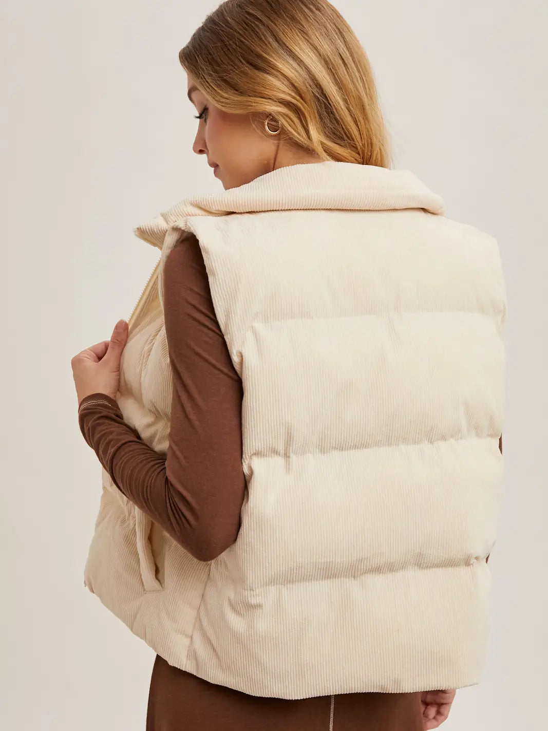 Corduroy Puffer Vest (Cream)