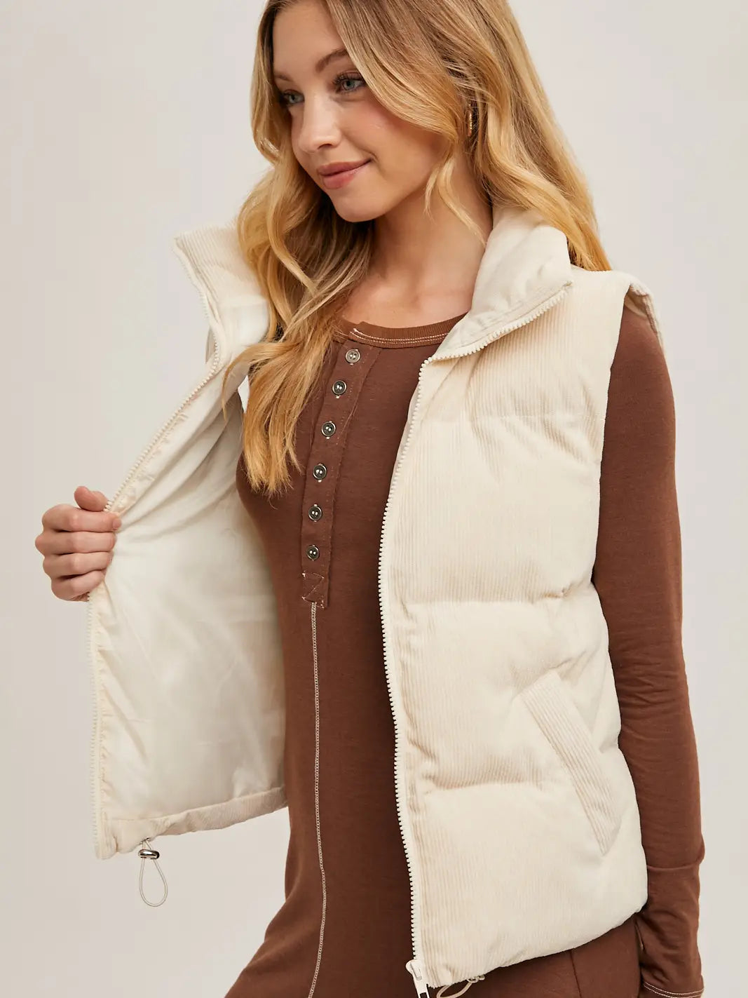 Corduroy Puffer Vest (Cream)