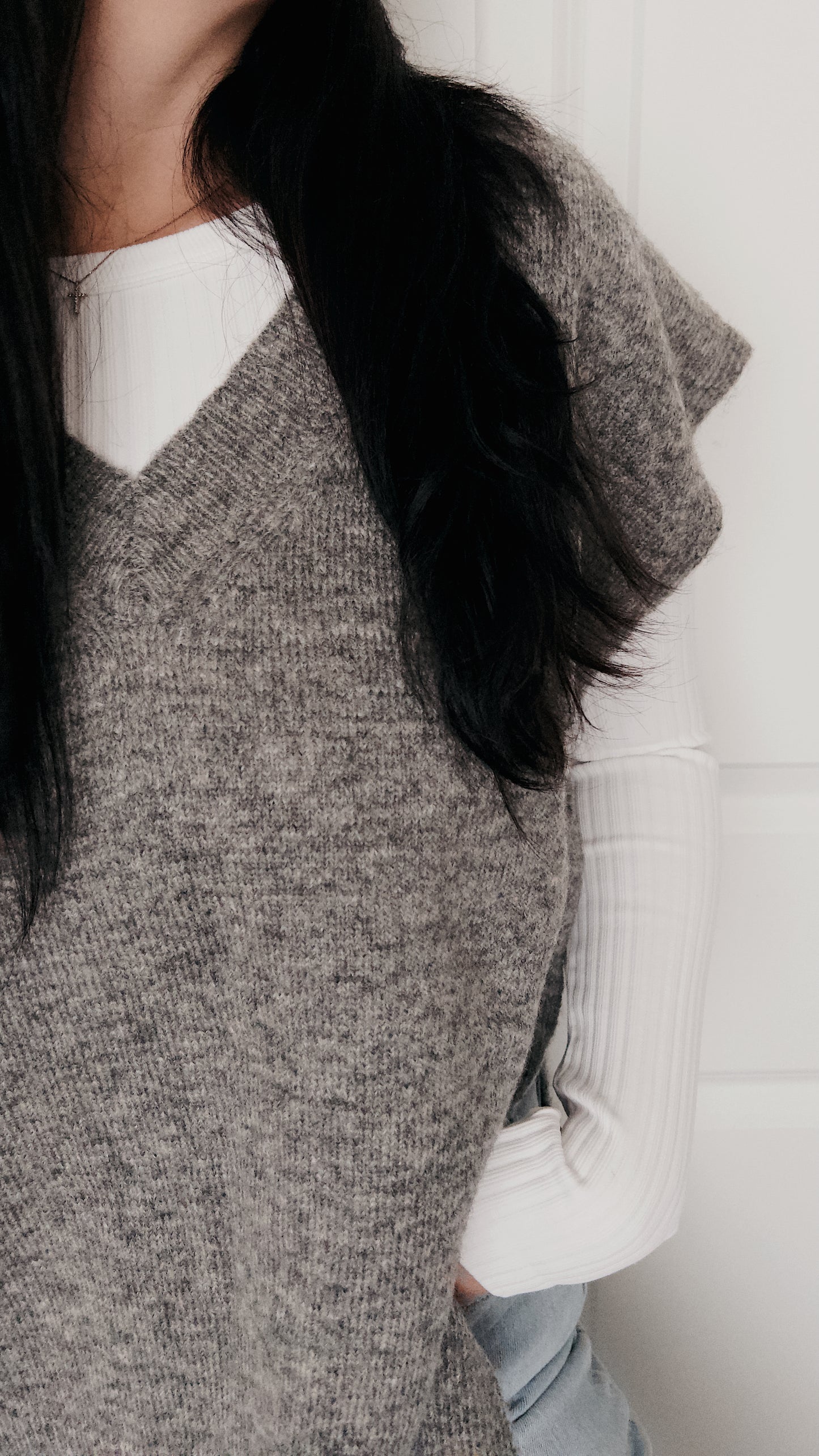 Oversized Knit Vest - Grey Marl