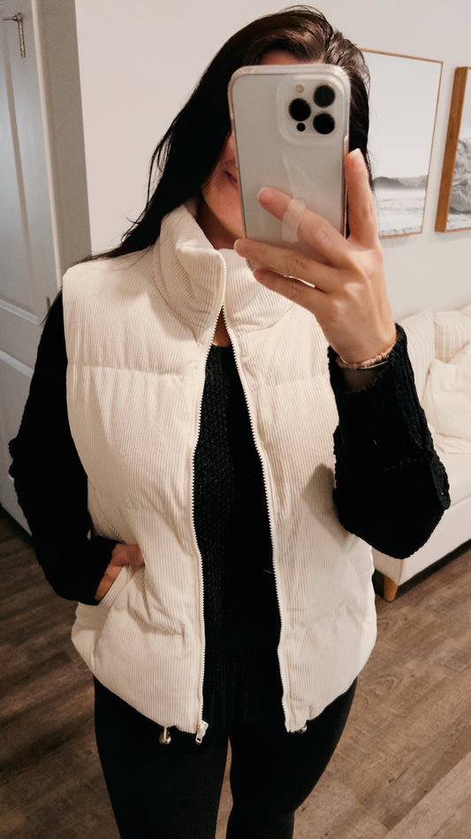 Corduroy Puffer Vest (Cream)
