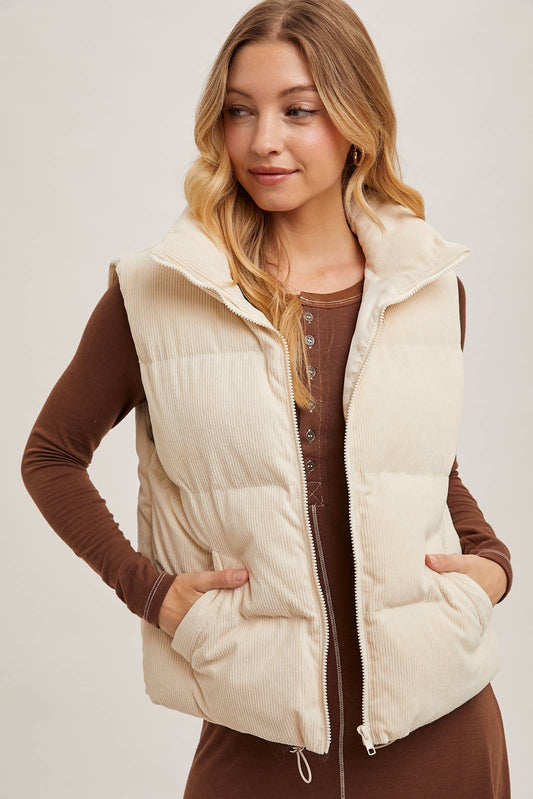 Corduroy Puffer Vest (Cream)