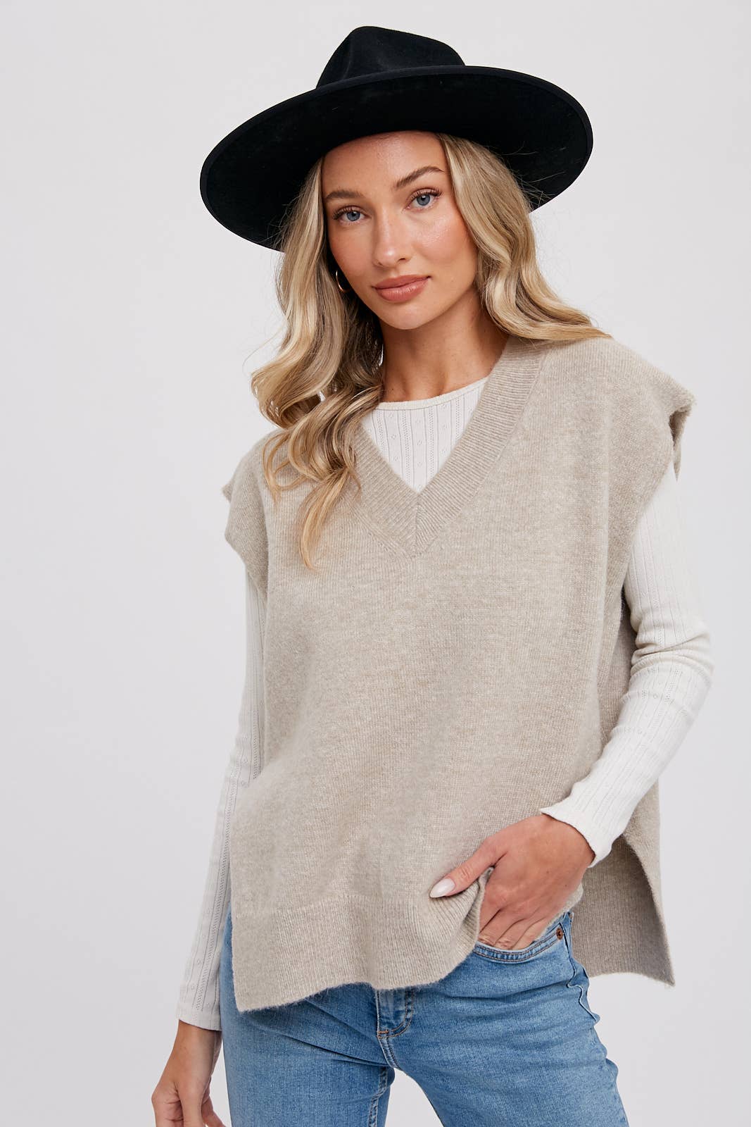 Oversized Knit Vest - Oatmeal