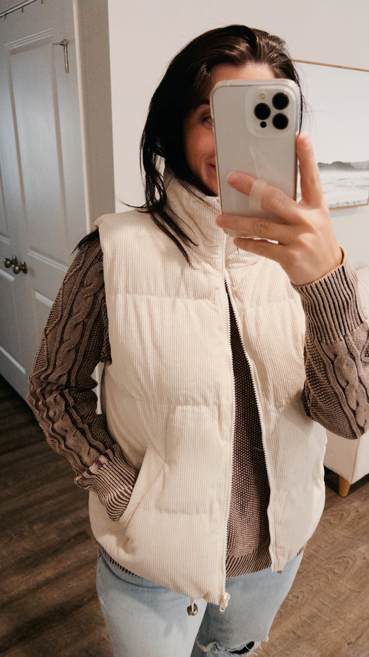 Corduroy Puffer Vest (Cream)