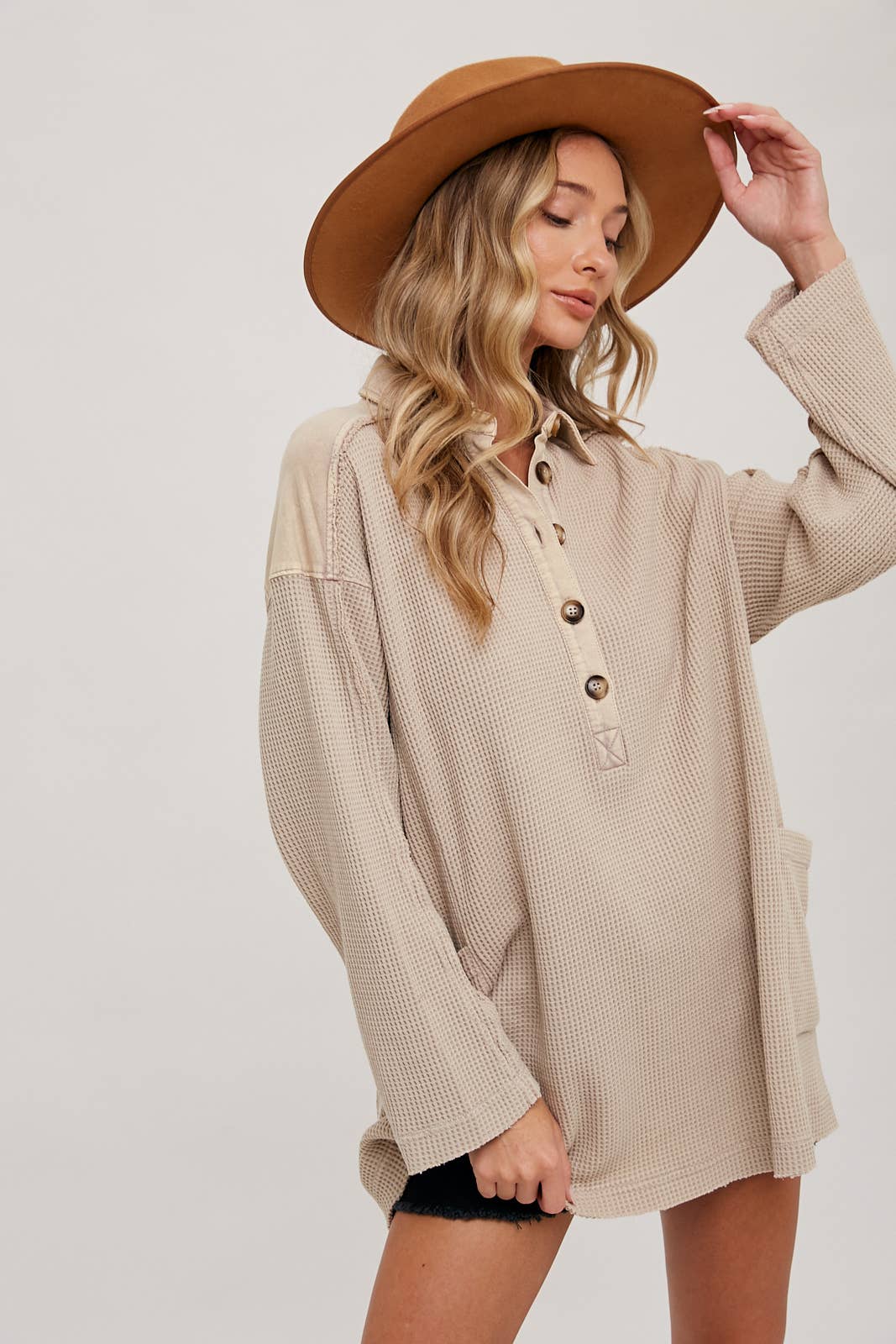 Oversized Thermal Henley Tunic - 1 LEFT!