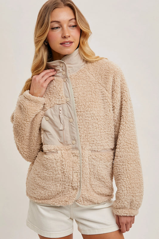 Teddy Button-Up Jacket (Beige)