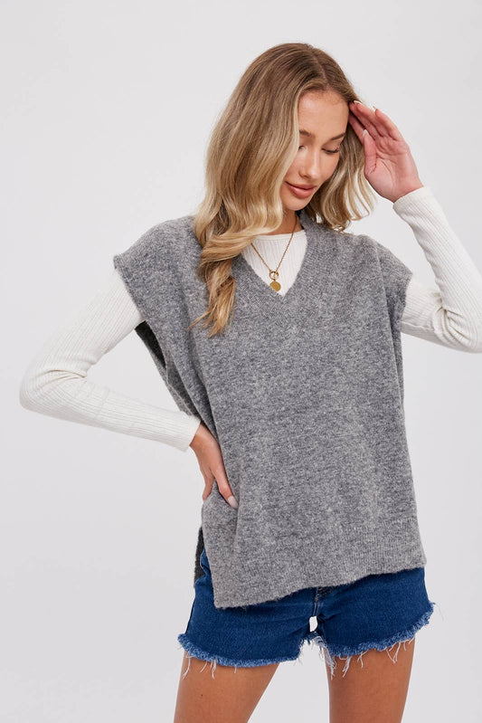 Oversized Knit Vest - Grey Marl