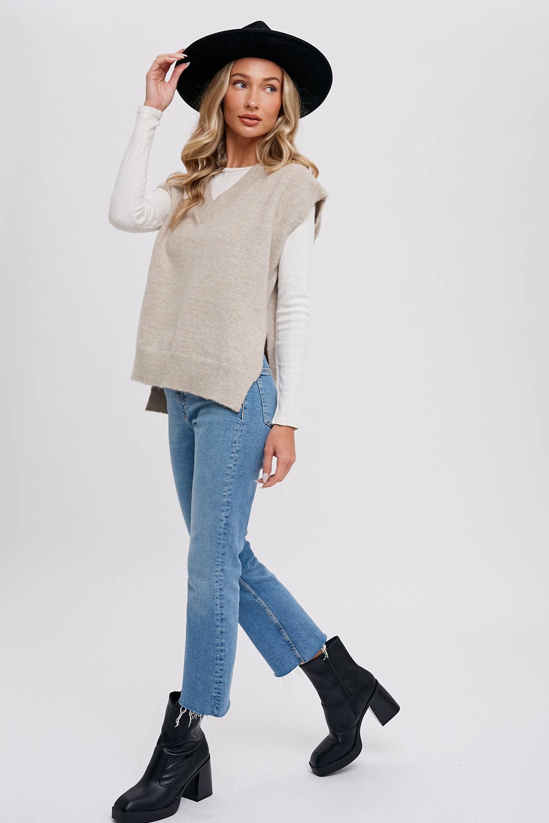 Oversized Knit Vest - Oatmeal