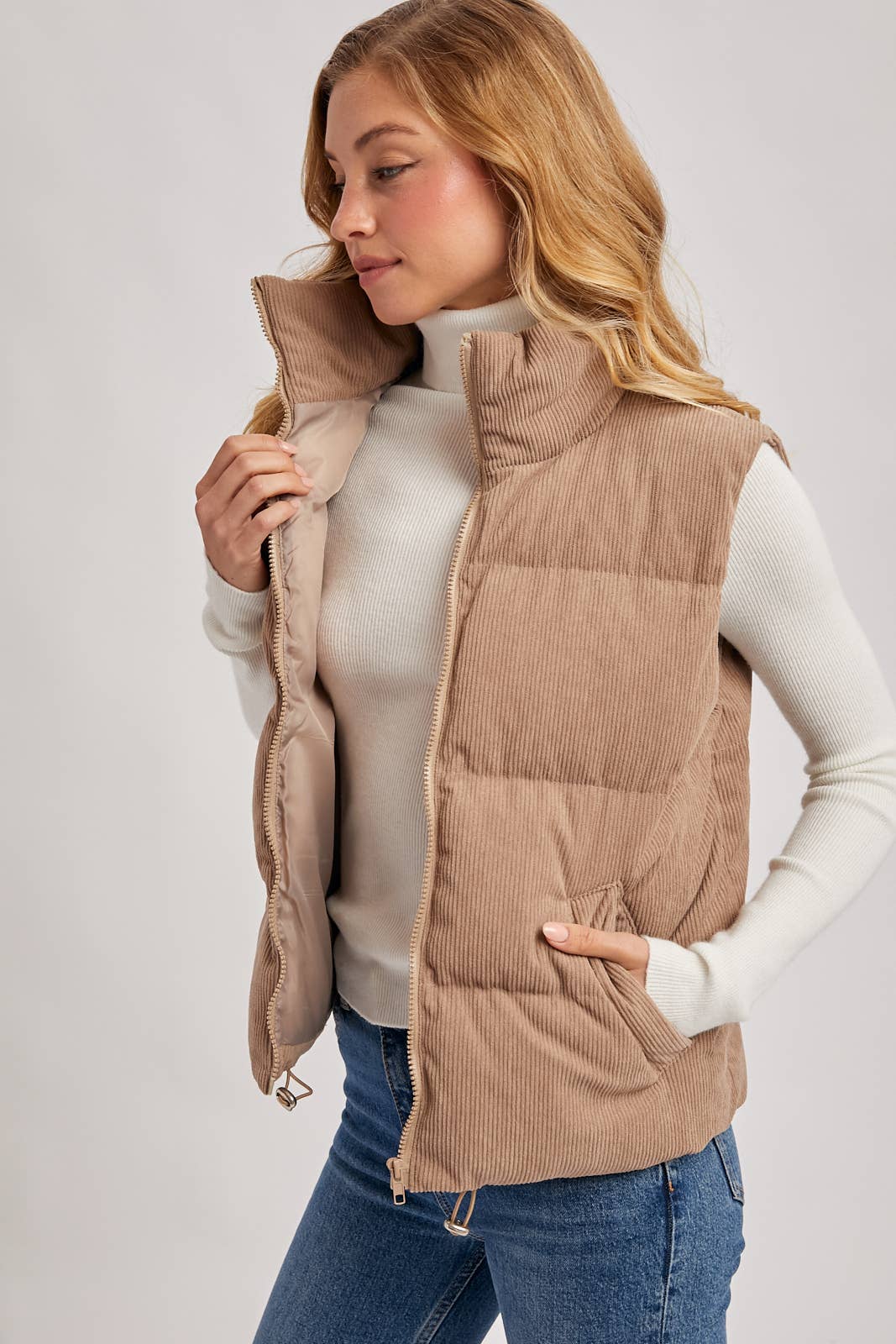Corduroy Puffer Vest (Mocha)