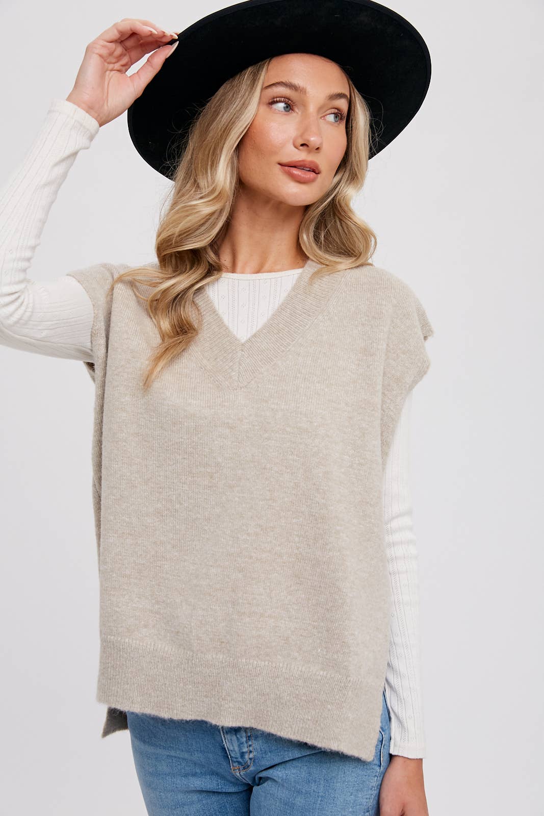 Oversized Knit Vest - Oatmeal