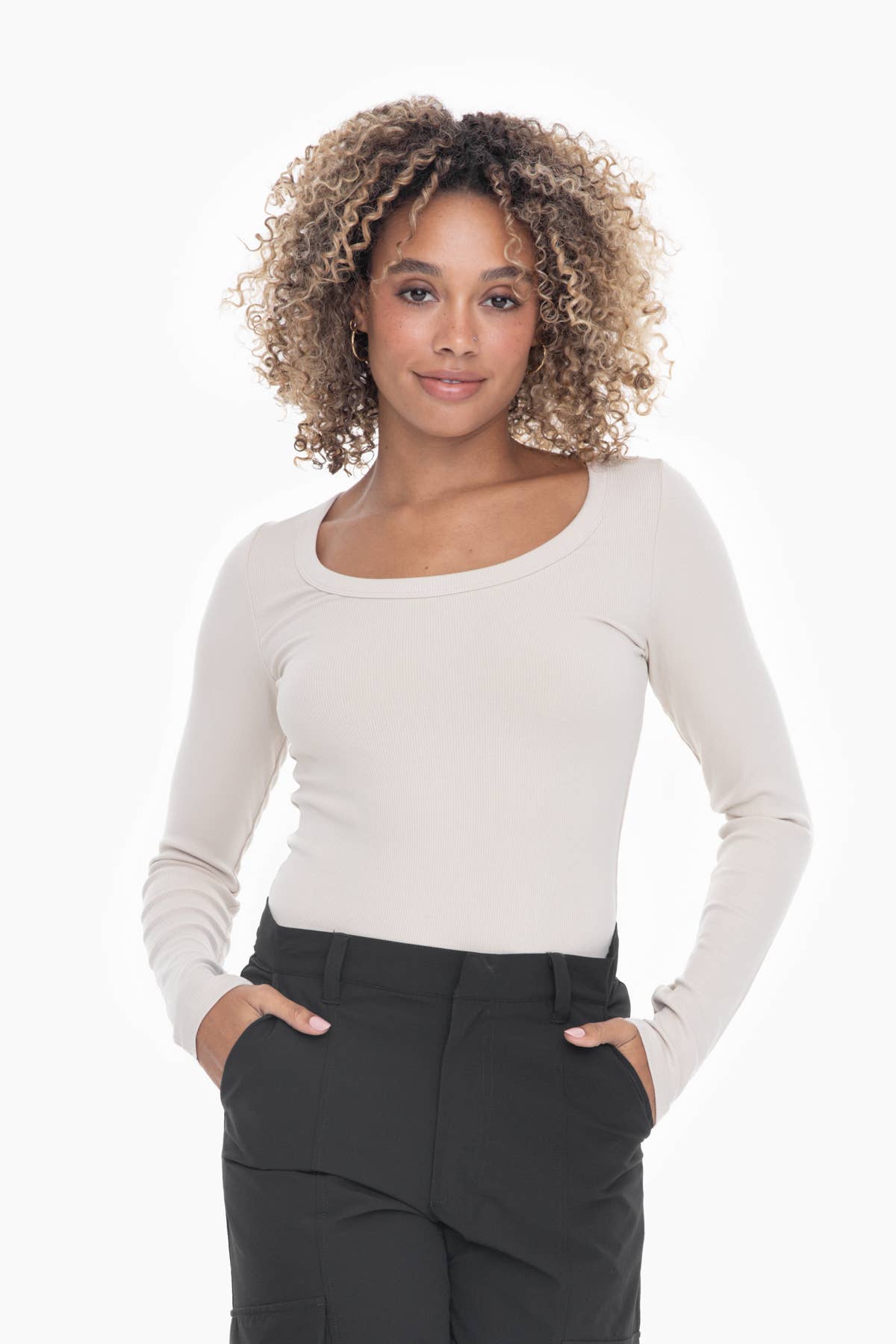 Ribbed Scoop Neck Long Sleeve