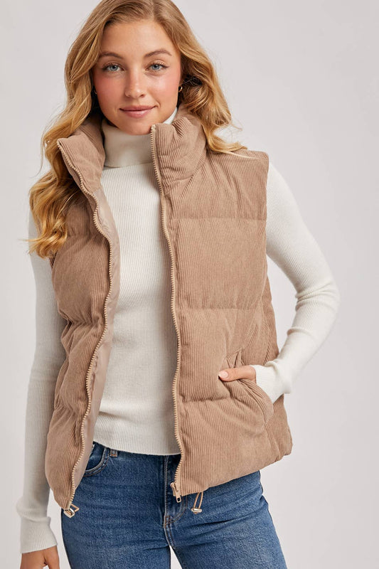 Corduroy Puffer Vest (Mocha)